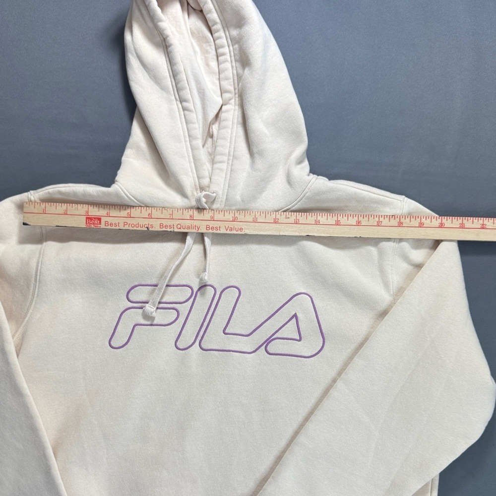 Fila Womens Hoodie Cream Purple Embroidered Logo Fleece Sweatshirt Size M - Picture 9 of 10